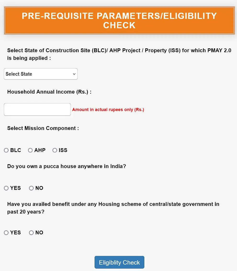 PMAY Eligibility Check Form