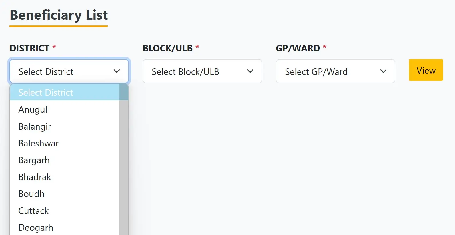 Select District / Block and Ward