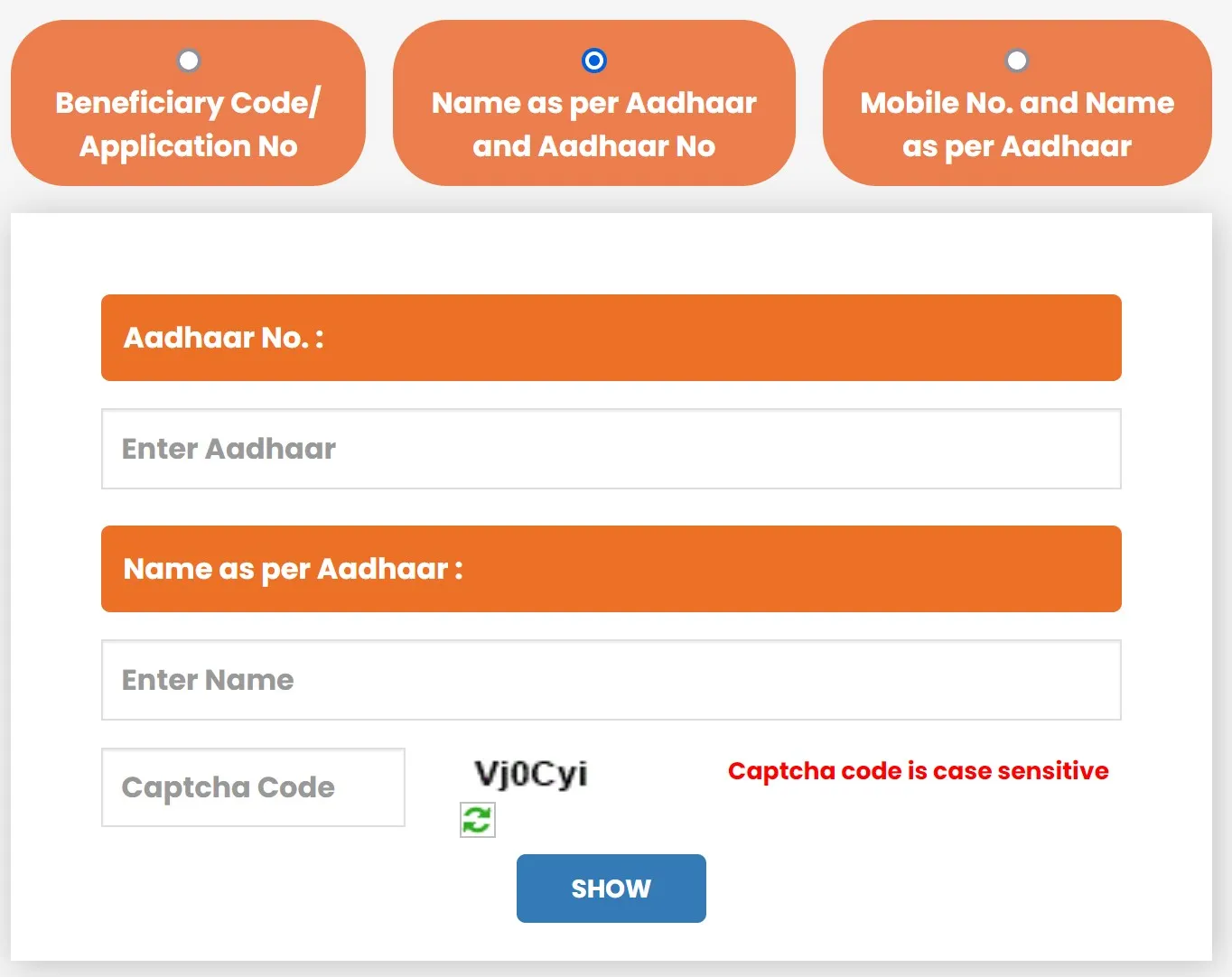 PM Awas Yojana Status using Aadhar Number