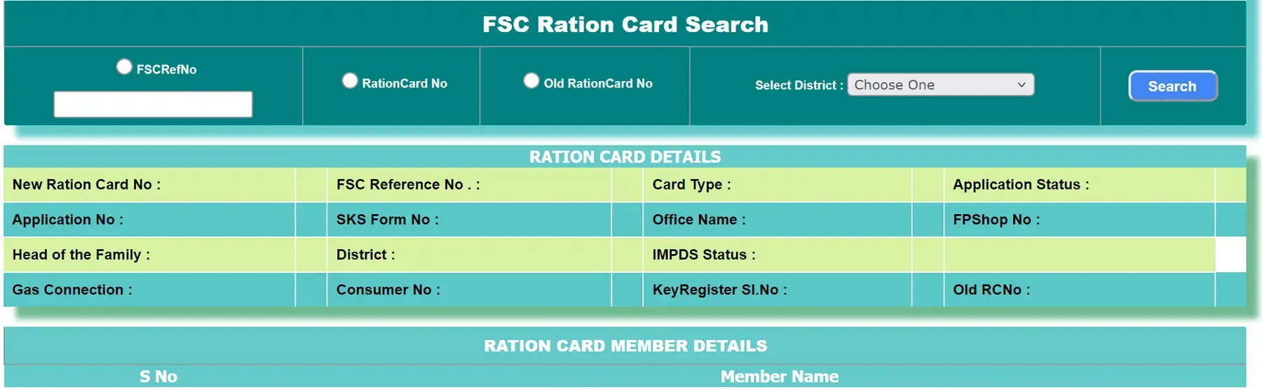 Telangana FSC Ration Card Search