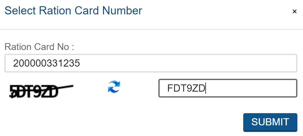 Enter Ration Card Number