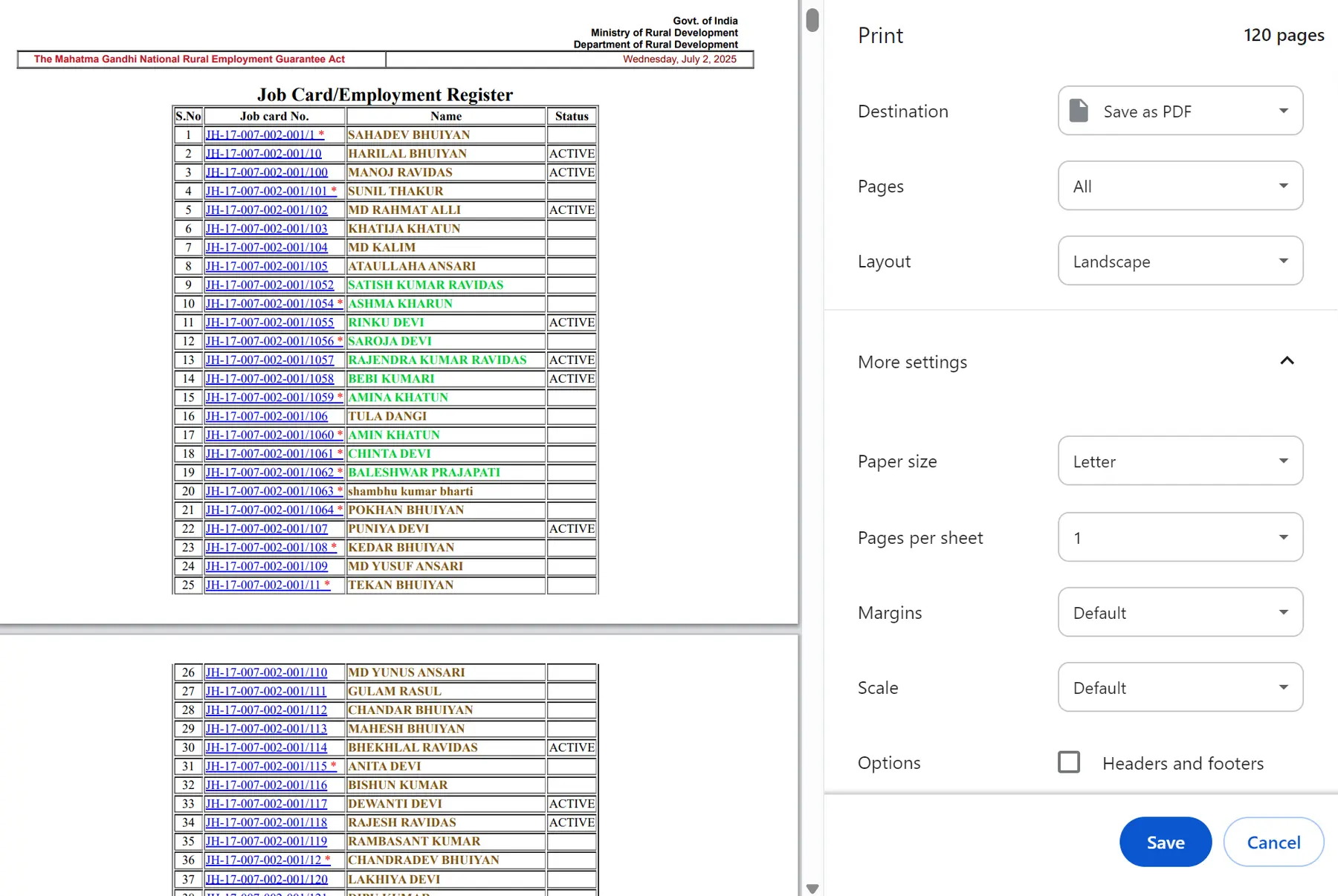 Jharkhand NREGA Job Card List PDF